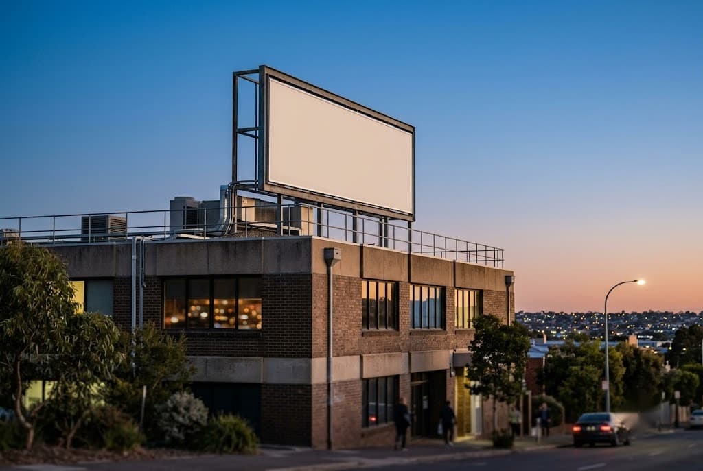 Rooftop signage position on a commercial building